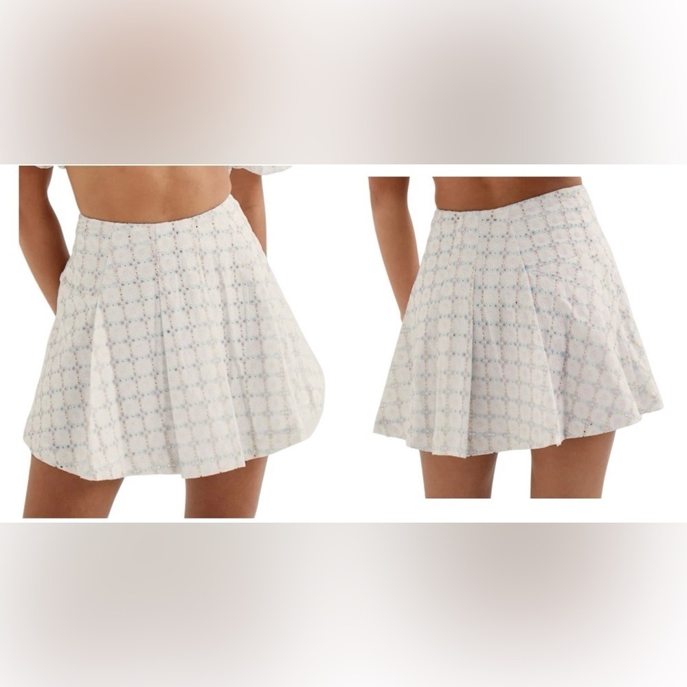 For Love And Lemons Denise Eyelet White Mini Skirt Large NWT